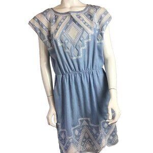 Anthropologie Greylin denim dress jean light blue dress embroidered size M